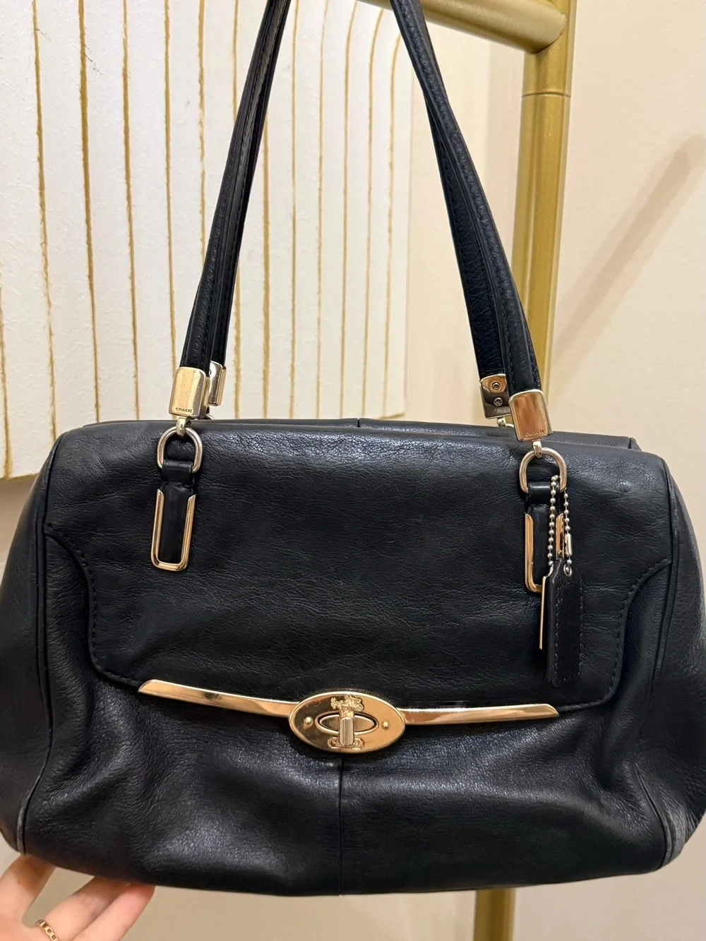 Coach Black Leather Shoulder Bag with Gold Hardware